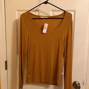 NWT LOFT long-sleeve tee. Size M. Color:Golden Shade—deep mustard